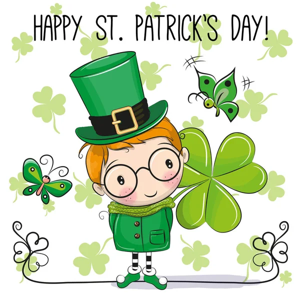 Tarjeta de felicitación de San Patricio con duende — Vector de stock