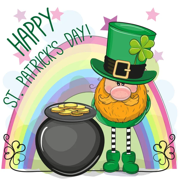 Cartão de saudação St Patricks com duende — Vetor de Stock