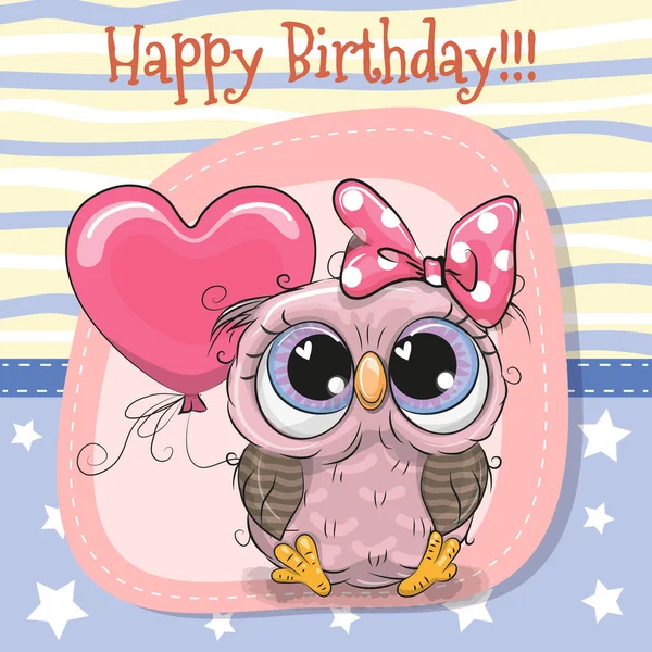 Cute Cartoon Owl with balloon — Stock Vector