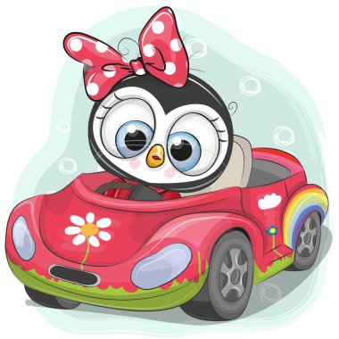 Sevimli penguen kız arabada gider