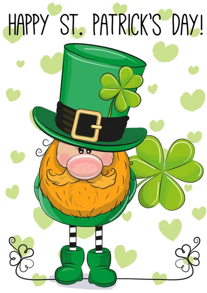 Tarjeta de felicitación de San Patricio con duende — Vector de stock