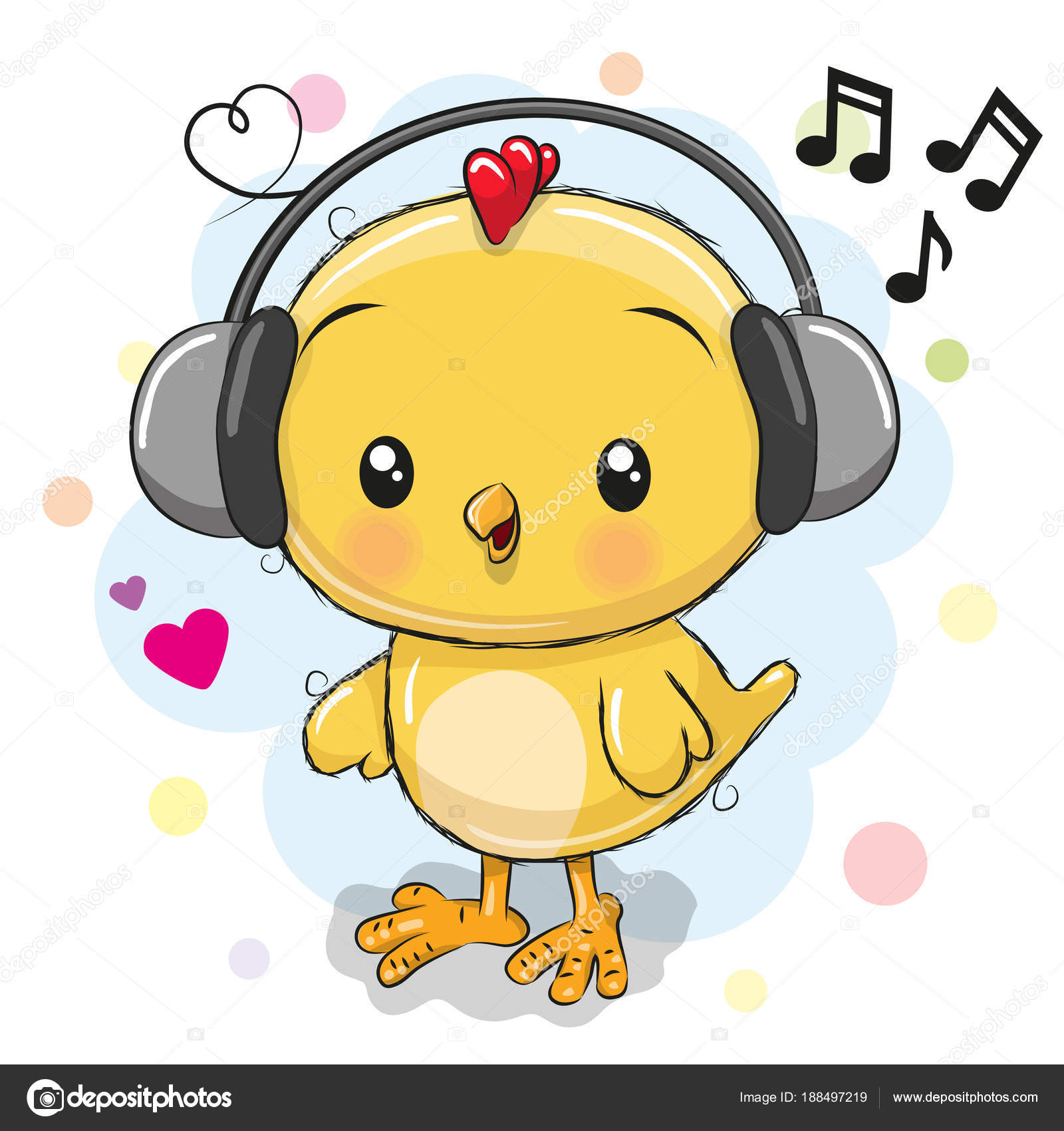 Søt tegneserie Kylling med hodetelefoner stockvektor © Reginast777  #188497219, image size:1600x1700