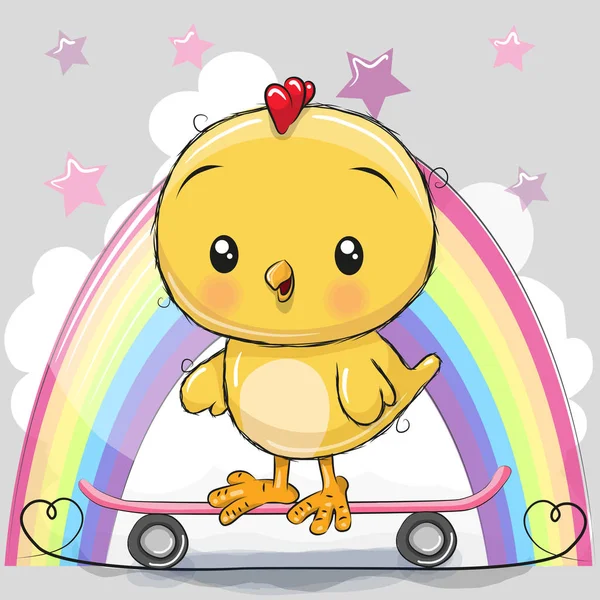 Cute Cartoon Chick with skateboard — Stock Vector
