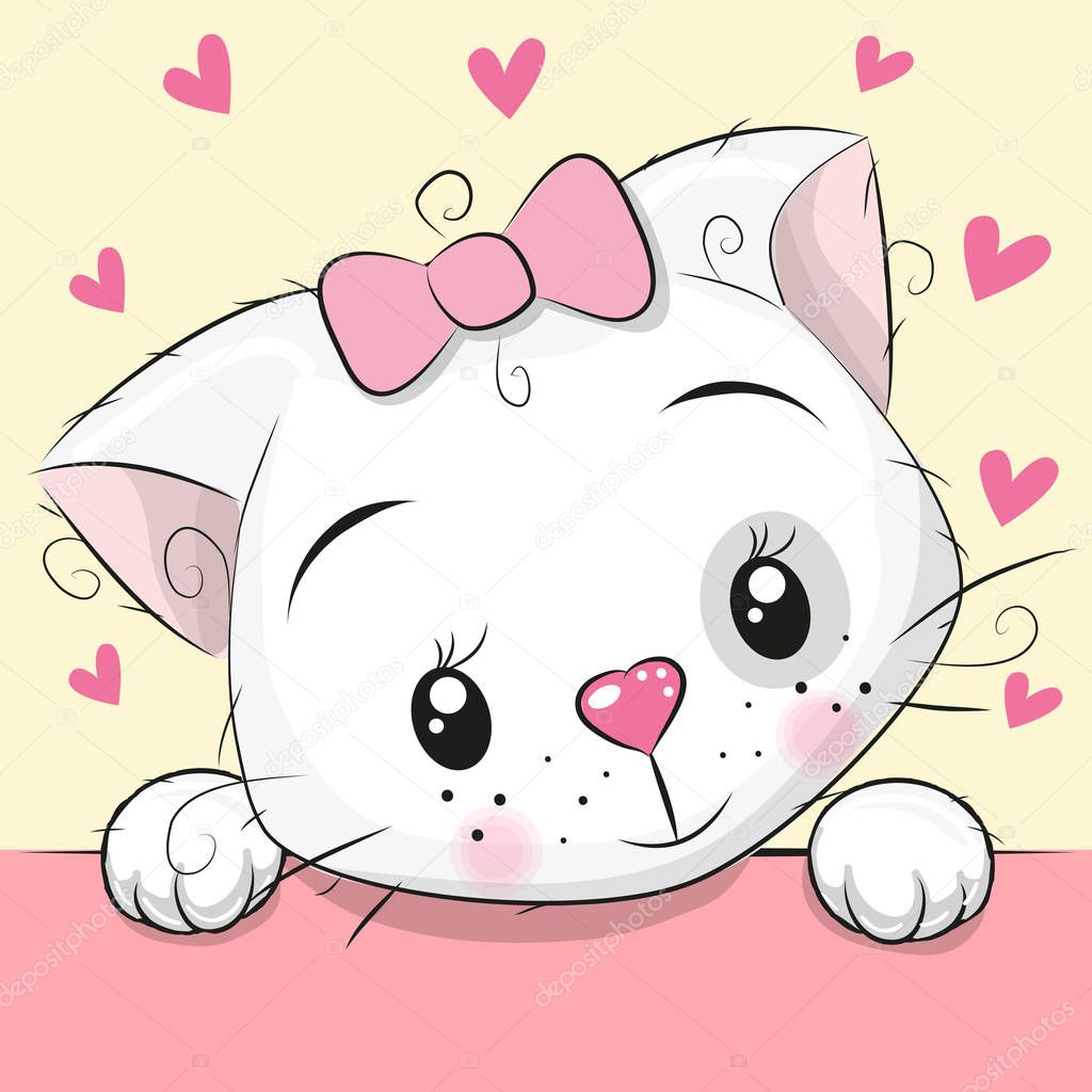 Cute Cartoon Kitten with hearts