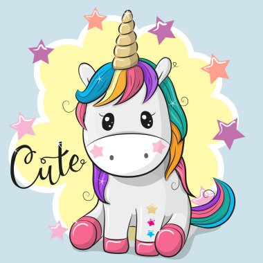 Mavi bir arka plan üzerinde izole karikatür Unicorn