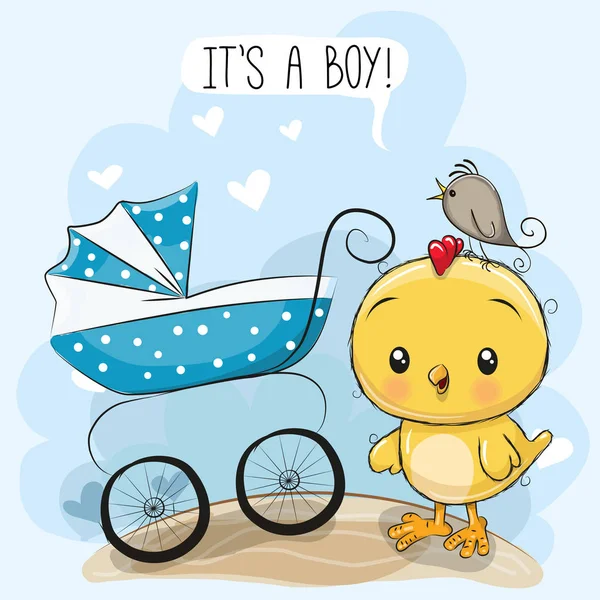 Greeting card its a boy with baby carriage — Stock Vector