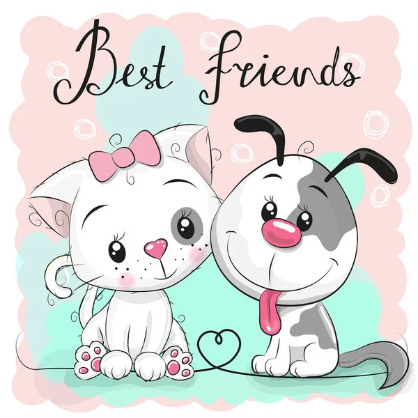 Cute Cat and Dog em um fundo rosa — Vetor de Stock