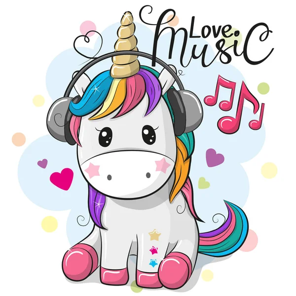 Unicorn with headphones on a blue background — Stock Vector