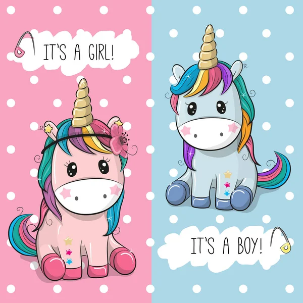 Tarjeta de felicitación Baby Shower con lindos unicornios — Archivo Imágenes Vectoriales