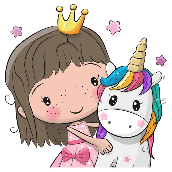 Greeting Card with fairy tale Princess and Unicorn — Stock Vector