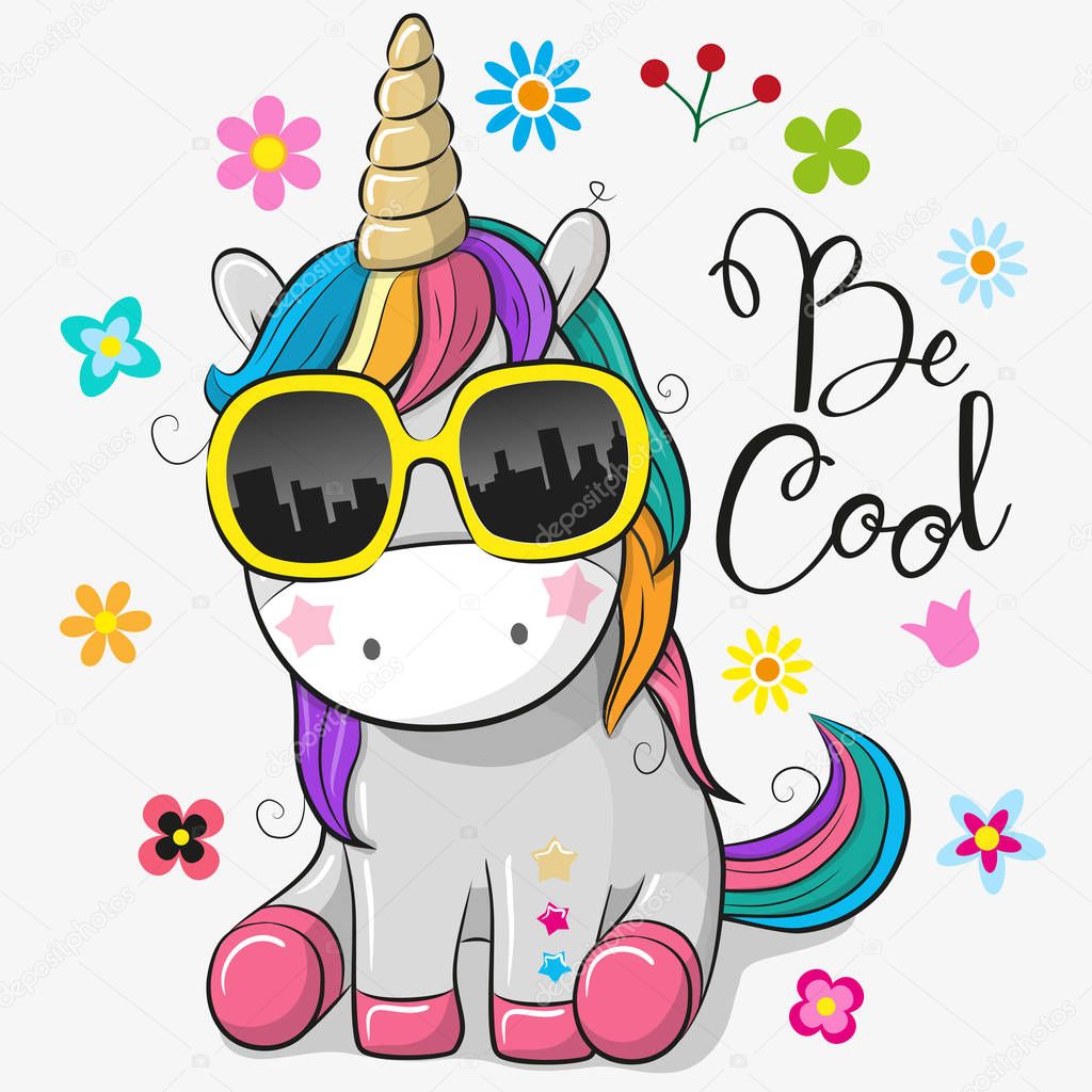Cute unicorn with sun glasses — Stock Vector © Reginast777