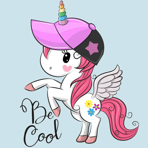 Lindo unicornio con gorra — Vector de stock