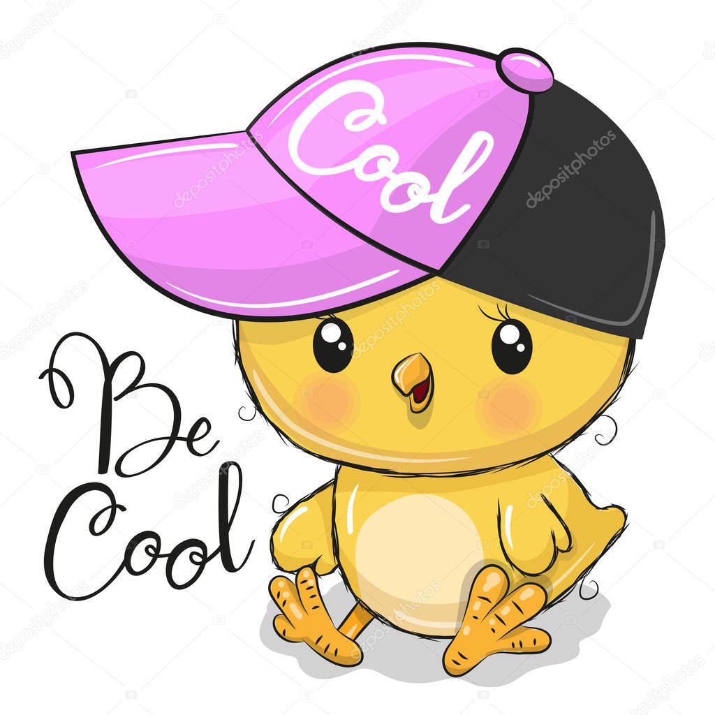 Cute Cartoon Cool Chicken with a pink cap