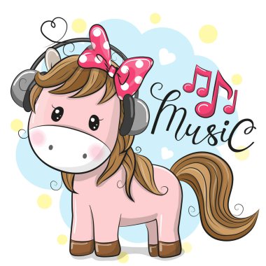 Mavi bir arka plan üzerinde kulaklık ile at