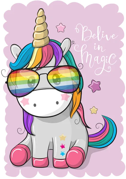 Cute unicorn with sun glasses — Stock Vector