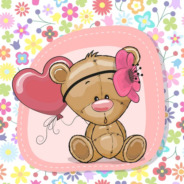 Aranyos rajzfilm Teddy Bear lány léggömb — Stock Vector