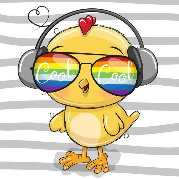 Cute Chicken with sun glasses — Stock Vector