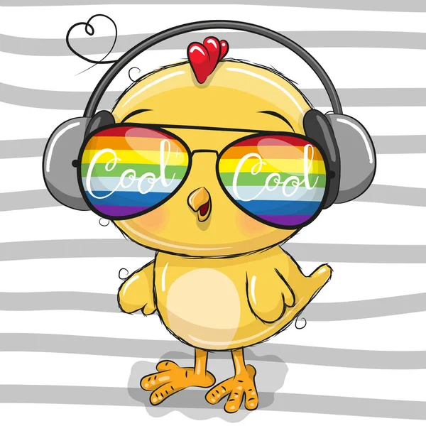 Lindo pollo con gafas de sol — Vector de stock