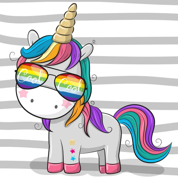 Cute unicorn with sun glasses — Stock Vector