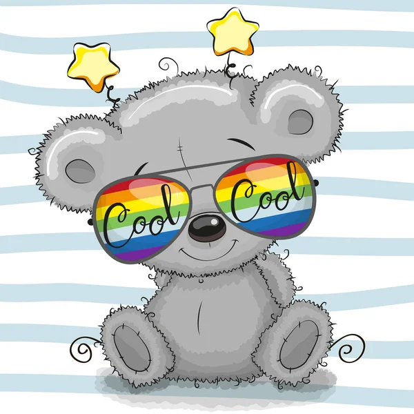 Lindo oso de peluche con gafas de sol — Vector de stock