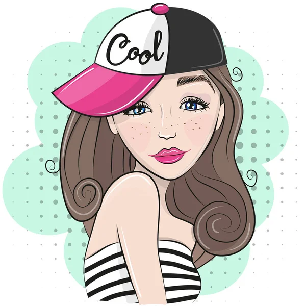 Cute Cartoon Girl with cap — Stock Vector