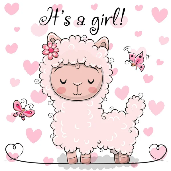 Carte de voeux Baby Shower avec fille Alpaca — Image vectorielle