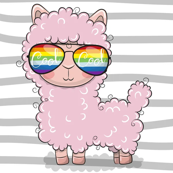 Cooles Cartoon Süßes Lama Mit Sonnenbrille — Stockvektor
