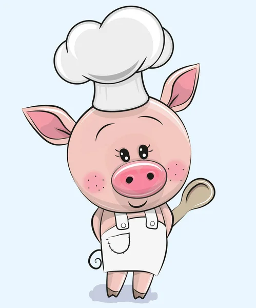 Cochon Caroon Mignon Dans Chapeau Cuisine Avec Cuillère — Image vectorielle
