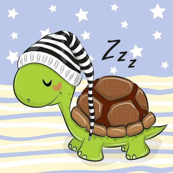 Sleeping Cute Turtle Hood Blue Background — Stock Vector