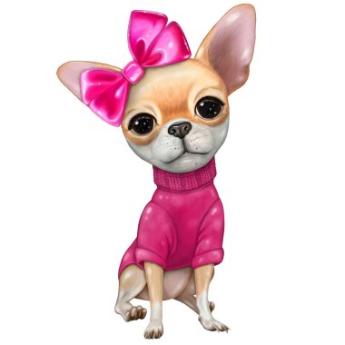 Pembe fiyonklu küçük bir chihuahua köpeği.