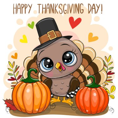 Greeting Card with turkey bird clipart