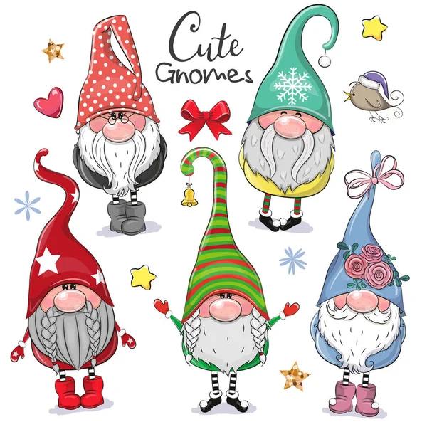 Cute Gnomes kreskówki izolowane na białym tle — Wektor stockowy