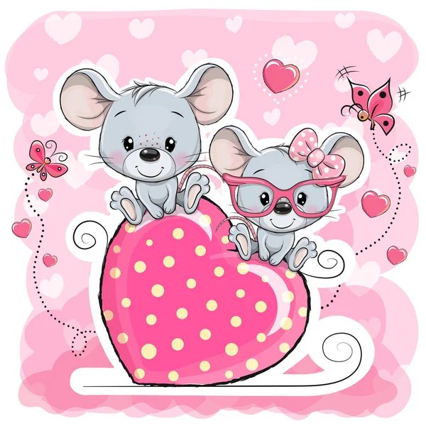 Two cats is sitting on a heart on a pink background — Stock Vector