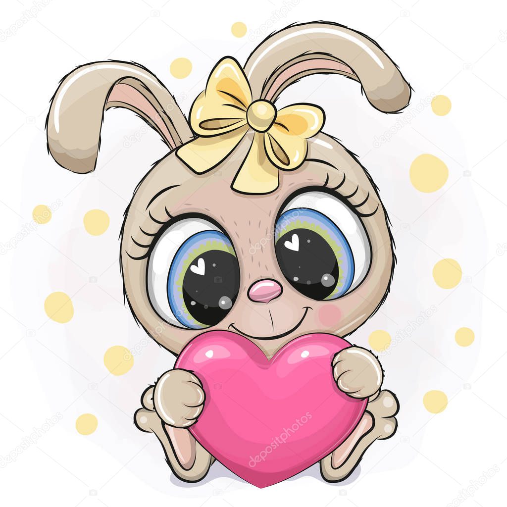 Cartoon Rabbit girl with heart on a white background