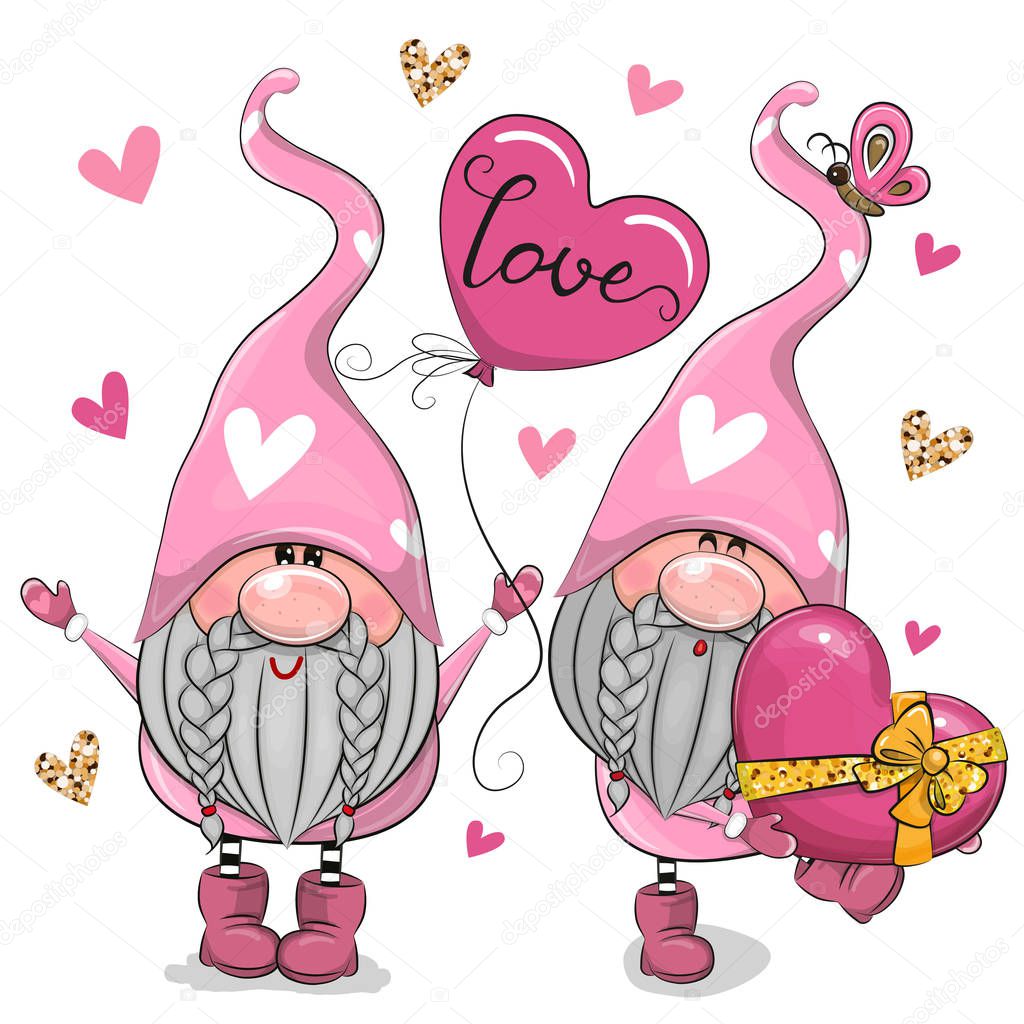 Cartoon Valentine Gnomes isolated on a white background
