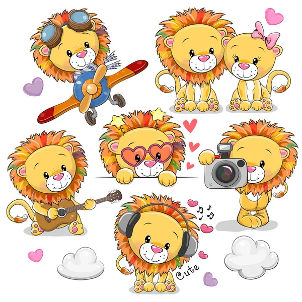 Cute Cartoon Lions on a white background — Stock vektor