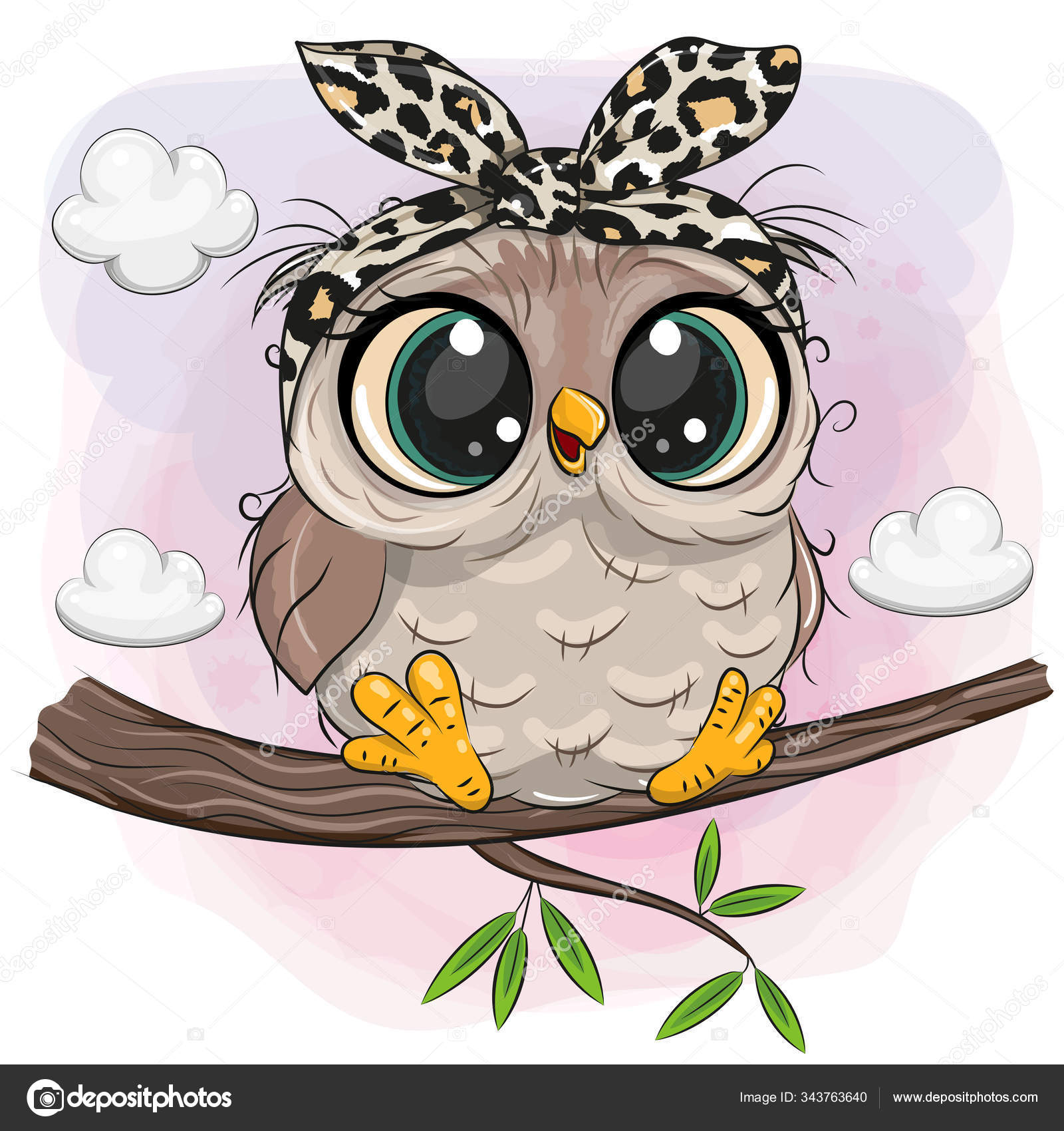 Image vectorielle Hibou avec de grands yeux est assis sur une branche par  ©Reginast777 - 343763640, image size:1600x1700