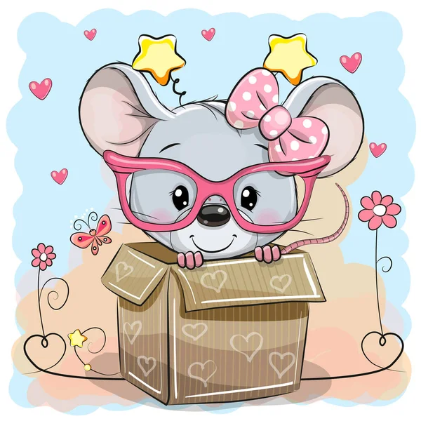 Cute Mice girl in a box — Stok Vektör