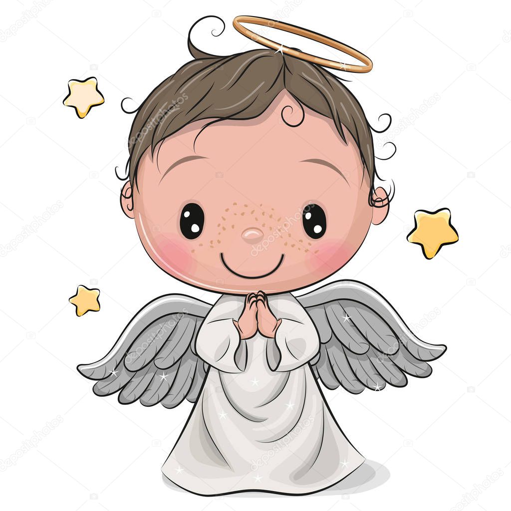 Cartoon Christmas angel boy isolated on white background