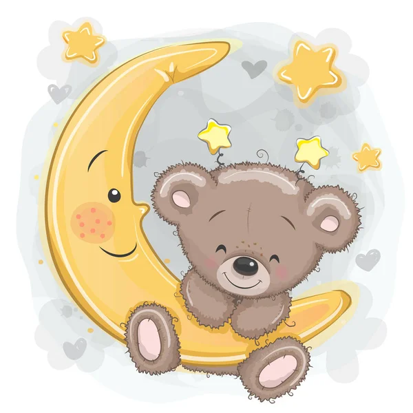 Tecknad Teddybjörn på månen — Stock vektor