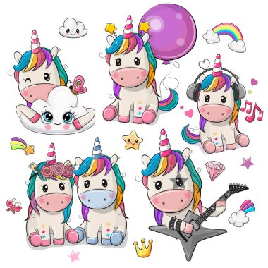 Cute Cartoon Unicorns isolated on a white background clipart
