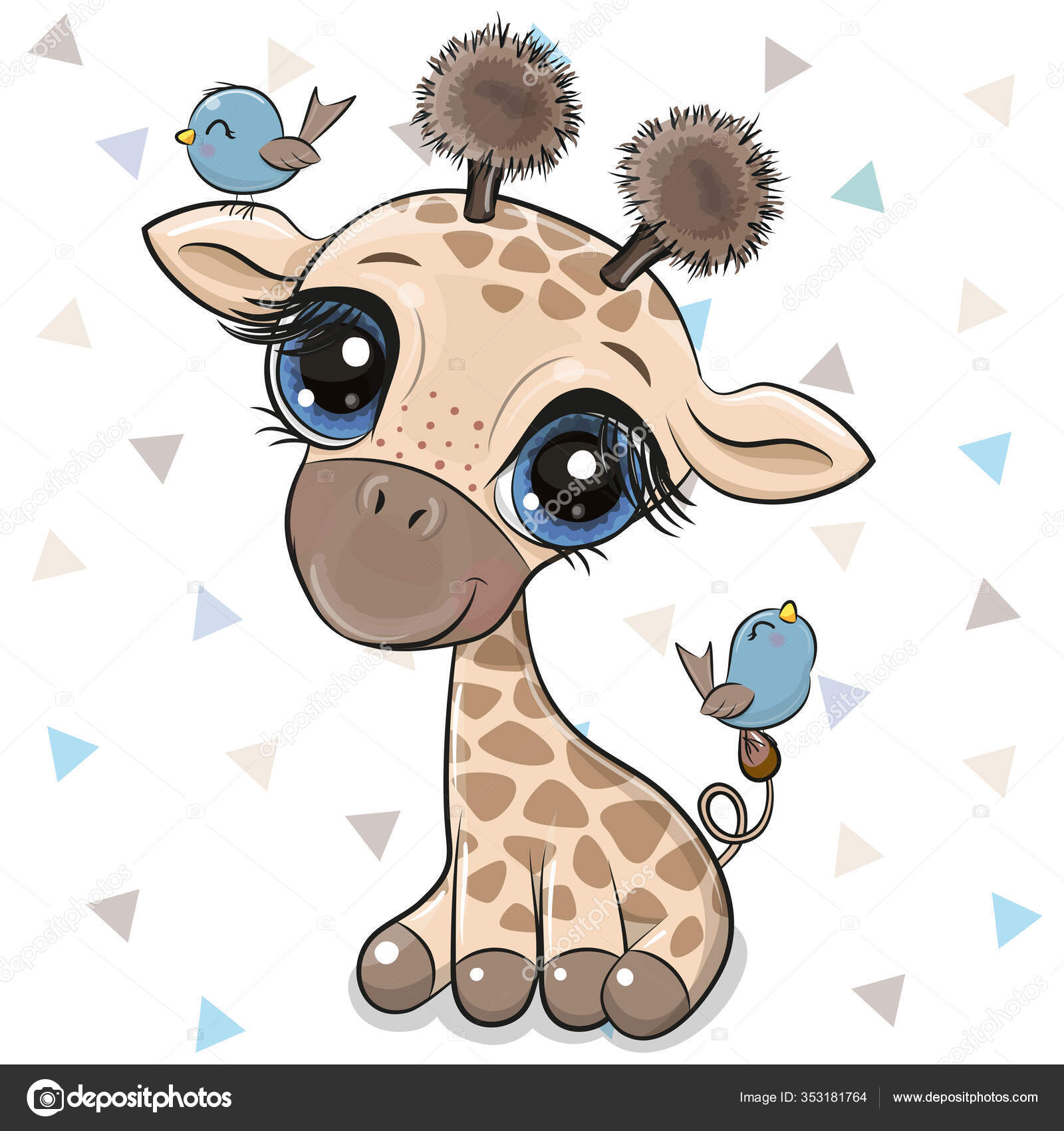 Lucu Kartun Jerapah Dengan Dua Burung Pada Latar Belakang Putih Stok Vektor C Reginast777 353181764