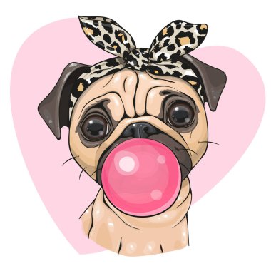 Tatlı çizgi film Pug Dog kızı elinde yay ve sakızla