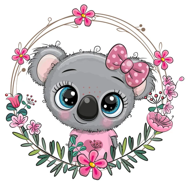 Χαριτωμένο Κορίτσι Cartoon Panda Ένα Λουλουδάτο Στεφάνι — Διανυσματικό Αρχείο
