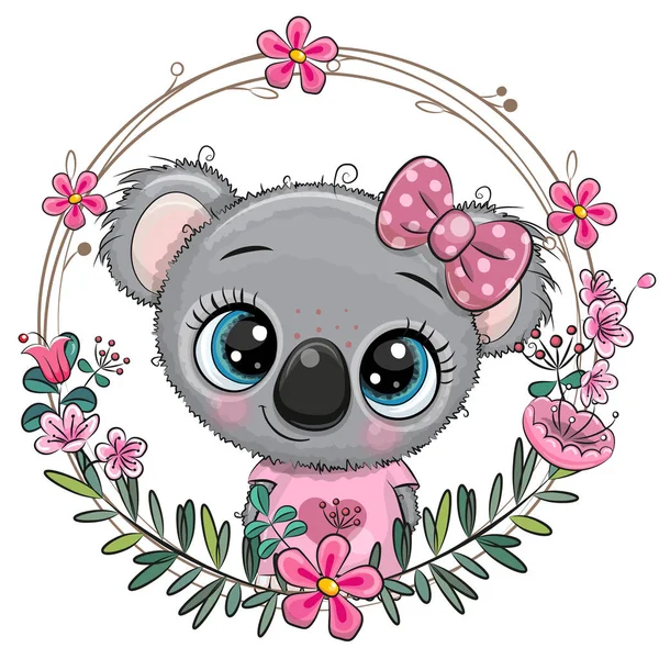 Linda Chica Panda Dibujos Animados Con Una Corona Floral — Vector de stock