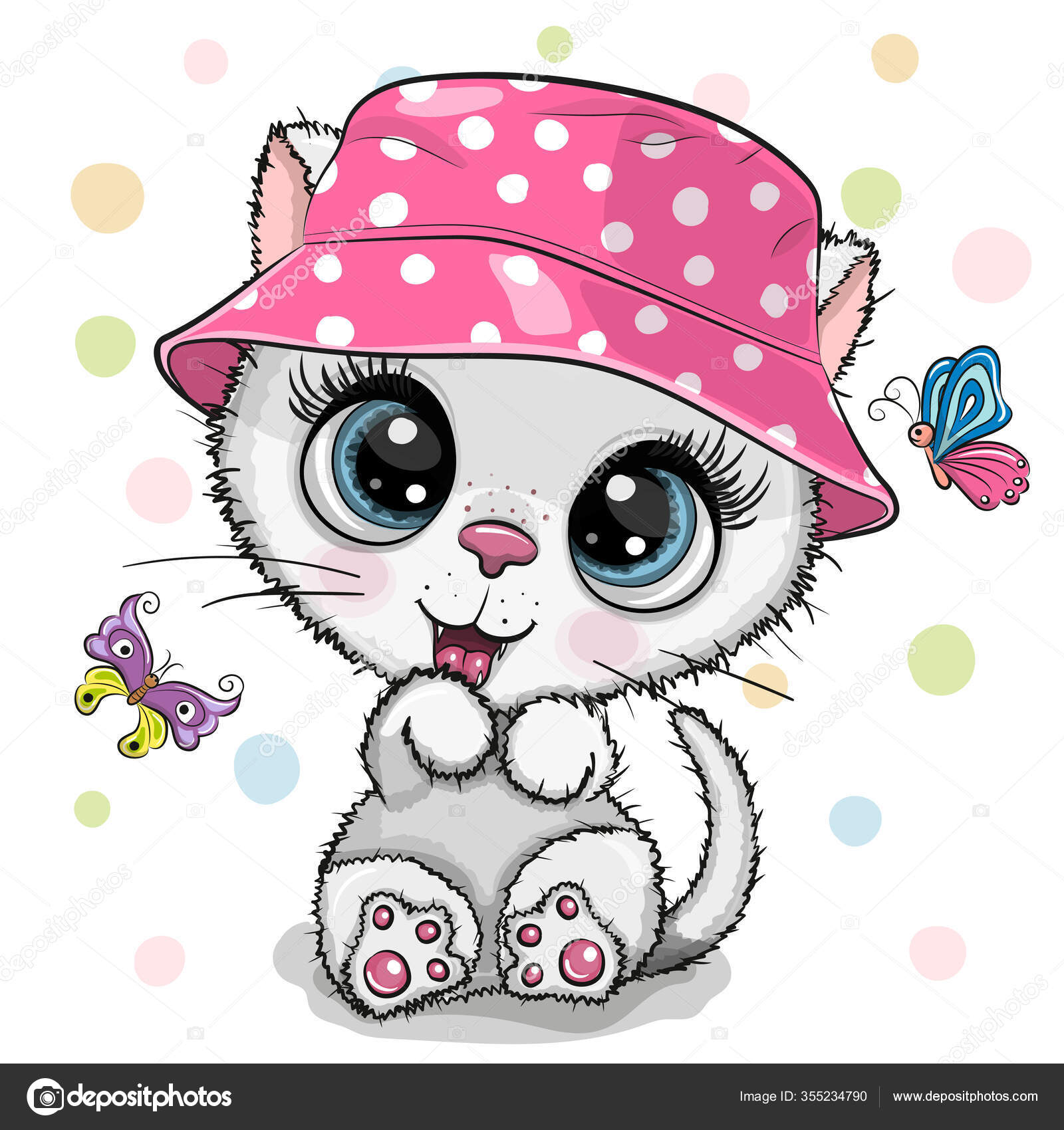 Cute Cartoon White Kitten Panama Hat Butterflies White Background Stock Vector Image by ©Reginast777 #355234790 Cute Cartoon White Kitten Panama Hat Butterflies White Background Stock Vector Image by ©Reginast777 #355234790