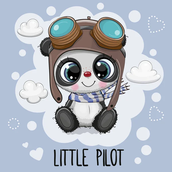 Roztomilý Kreslený Panda Medvěd Pilotním Klobouku Modrém Pozadí — Stockový vektor