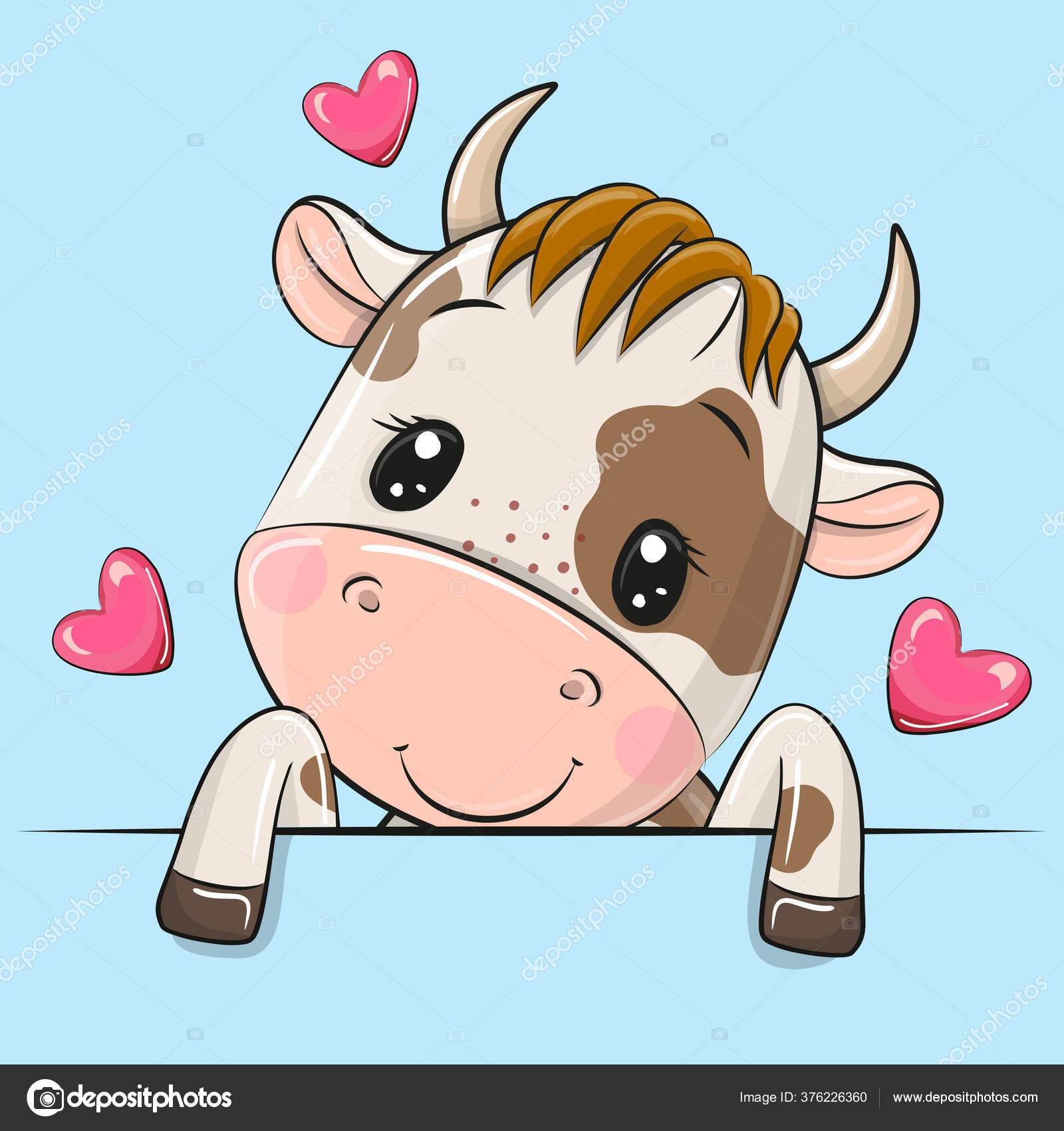 Cute Cartoon Bull Blue Background Stock Vector Image by ©Reginast777  #376226360
