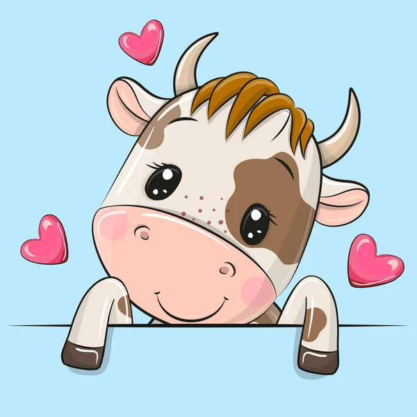 Aranyos Cartoon Bull Egy Kék Háttér — Stock Vector
