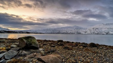 Senja güzel sahil Norveç'te